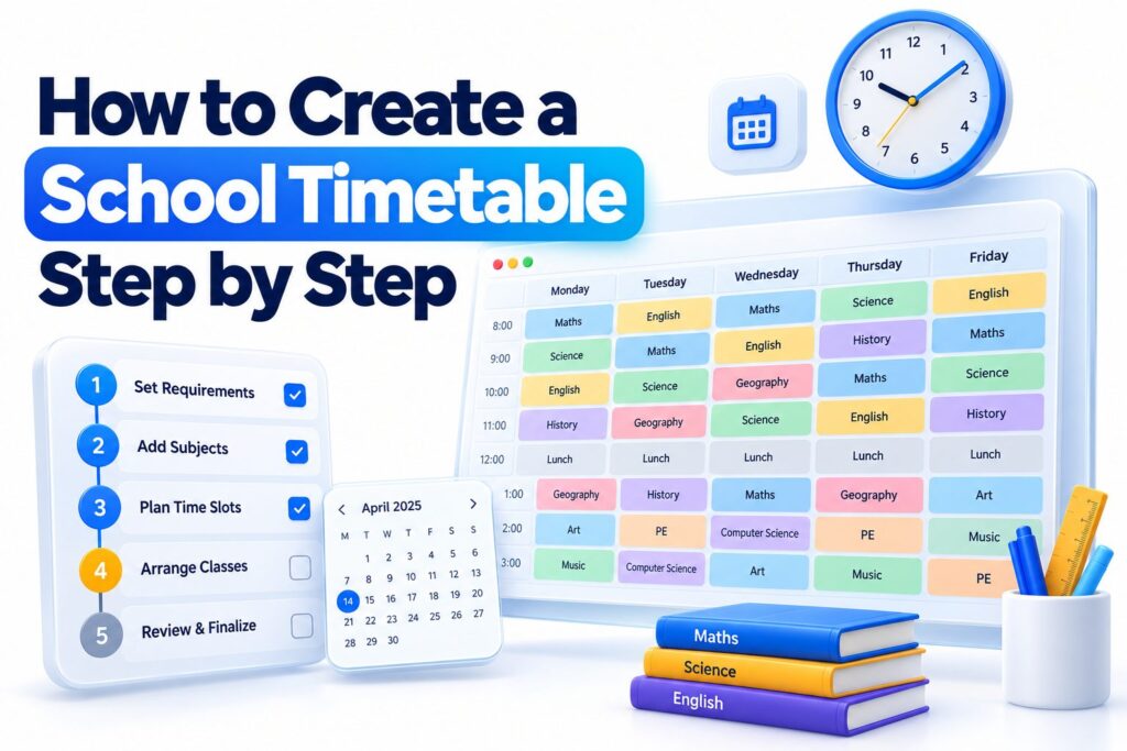 Teacher creating a color-coded weekly school timetable